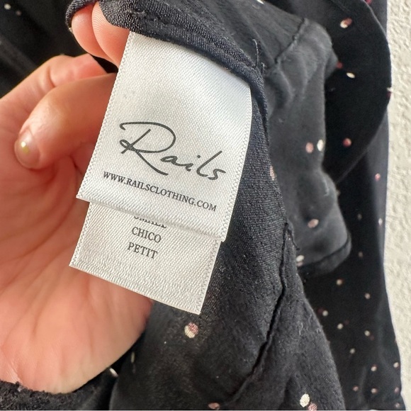 Rails Beaux Blouse Black Offset Dot Button Front Top - Picture 9 of 9